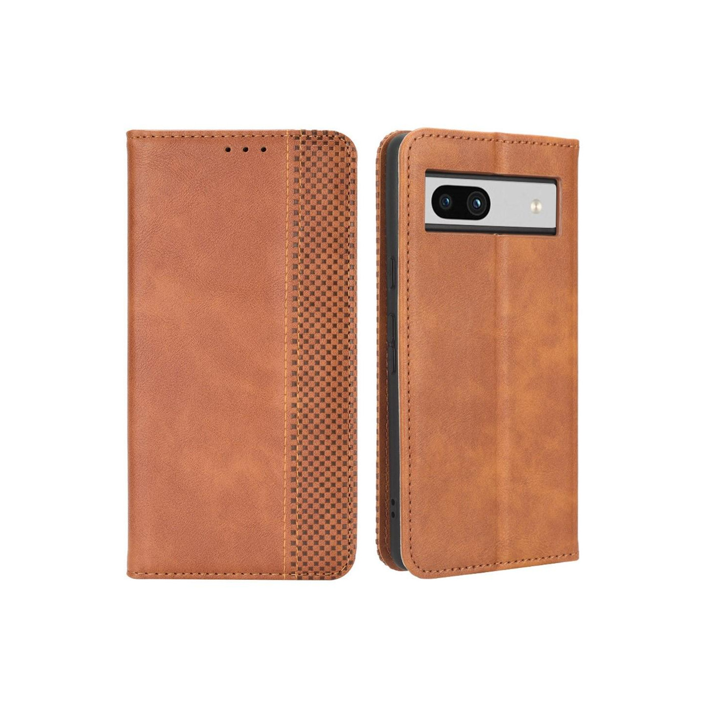 Google Pixel 7a Stand Telefontaske Fuld Beskyttelse Pung Cover - Brun