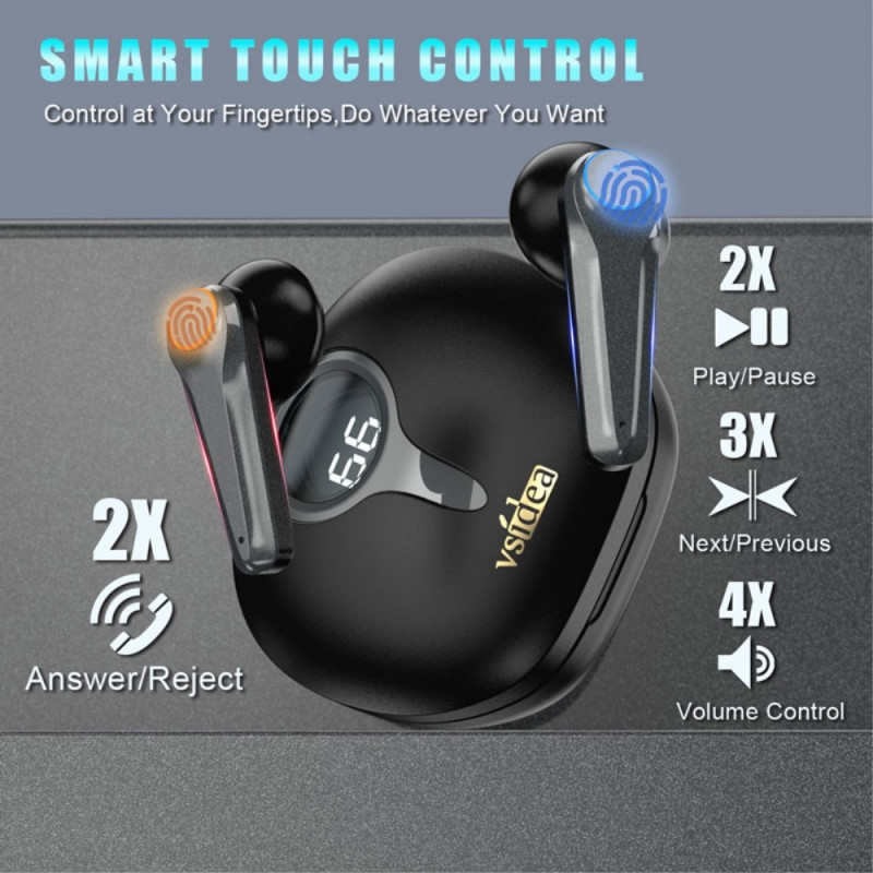 VSIDEA A15K Wireless Headphones BT 5.4 Noise Cancelling Waterproof Headset - Black