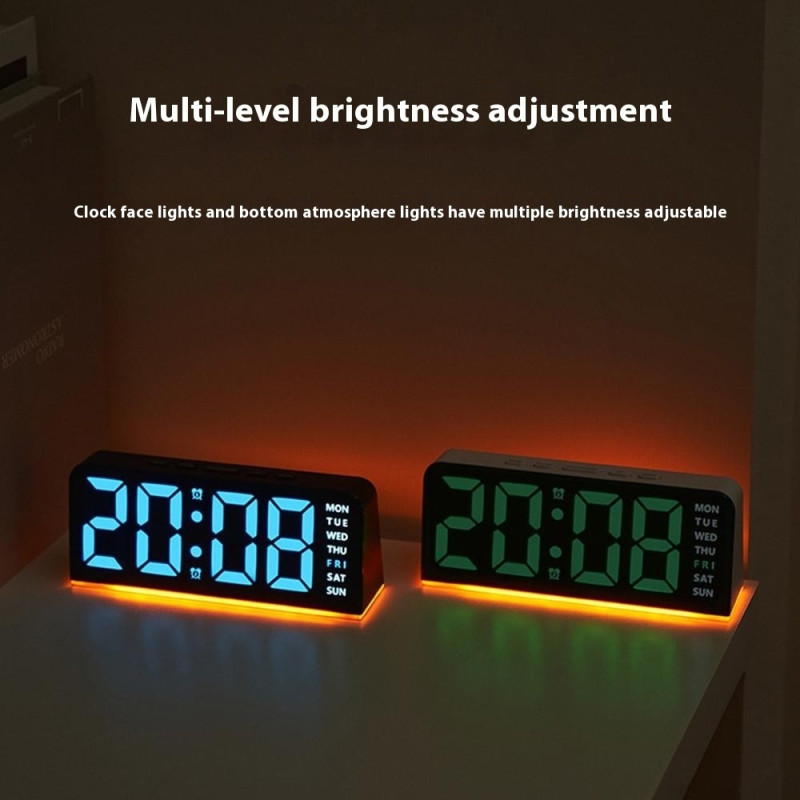 LED-klocka Digital Väckarklocka Stor Display Datum Temperatur Väckarklocka - Svart Med Blått Ljus