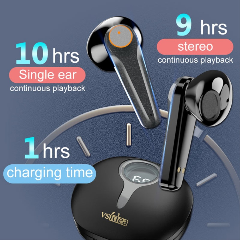 VSIDEA A15K Trådlösa Hörlurar BT 5.4 Brusreducerande Vattentäta Headset - Svart