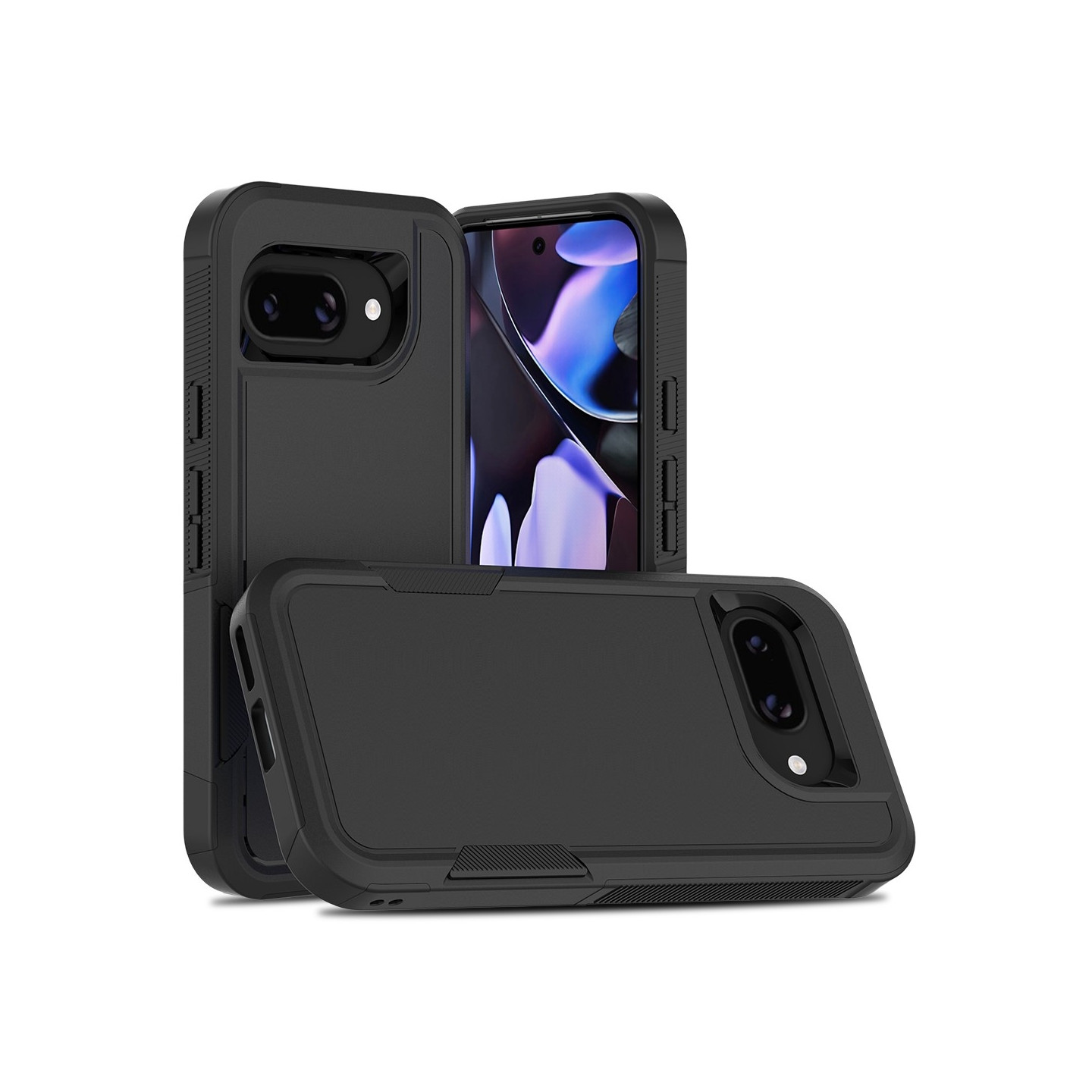 For Google Pixel 9a Case 2 in 1 PC + TPU Shockproof Phone Cover Black