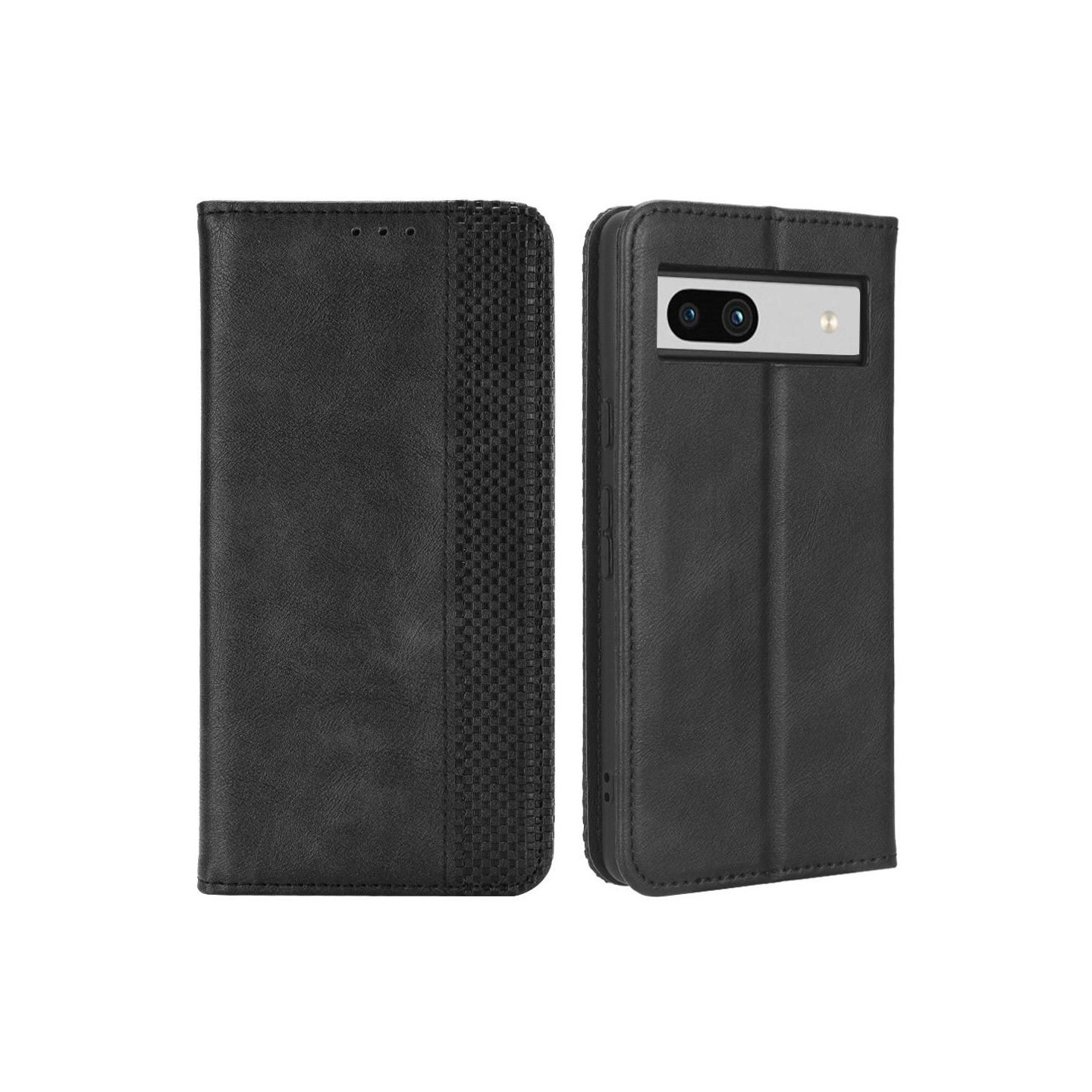 Google Pixel 7a Stand Phone Case Full Protection Wallet Cover - Black