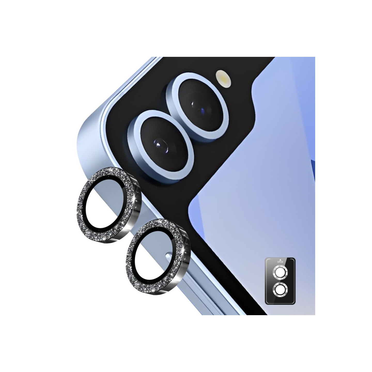 ENKAY kameralinsedeksel til Samsung Galaxy Z Flip7  herdet glass glitter