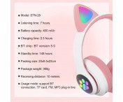 STN-28 Bluetooth Over Ear Music Headset Glowing Cat Ear - Rosa