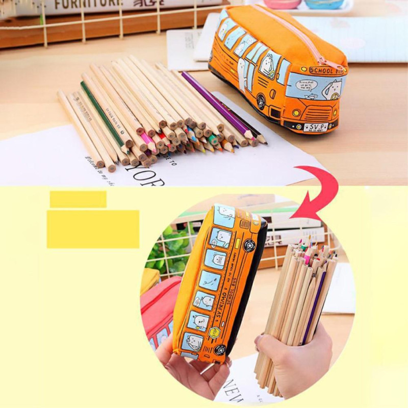 Pencil Case Canvas Zipper Pencil Bag School Stationery - Red