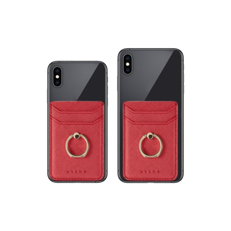 MUXMA Card Holder Ring Stand RFID Blocking Adhesive Credit Card Slot - Red