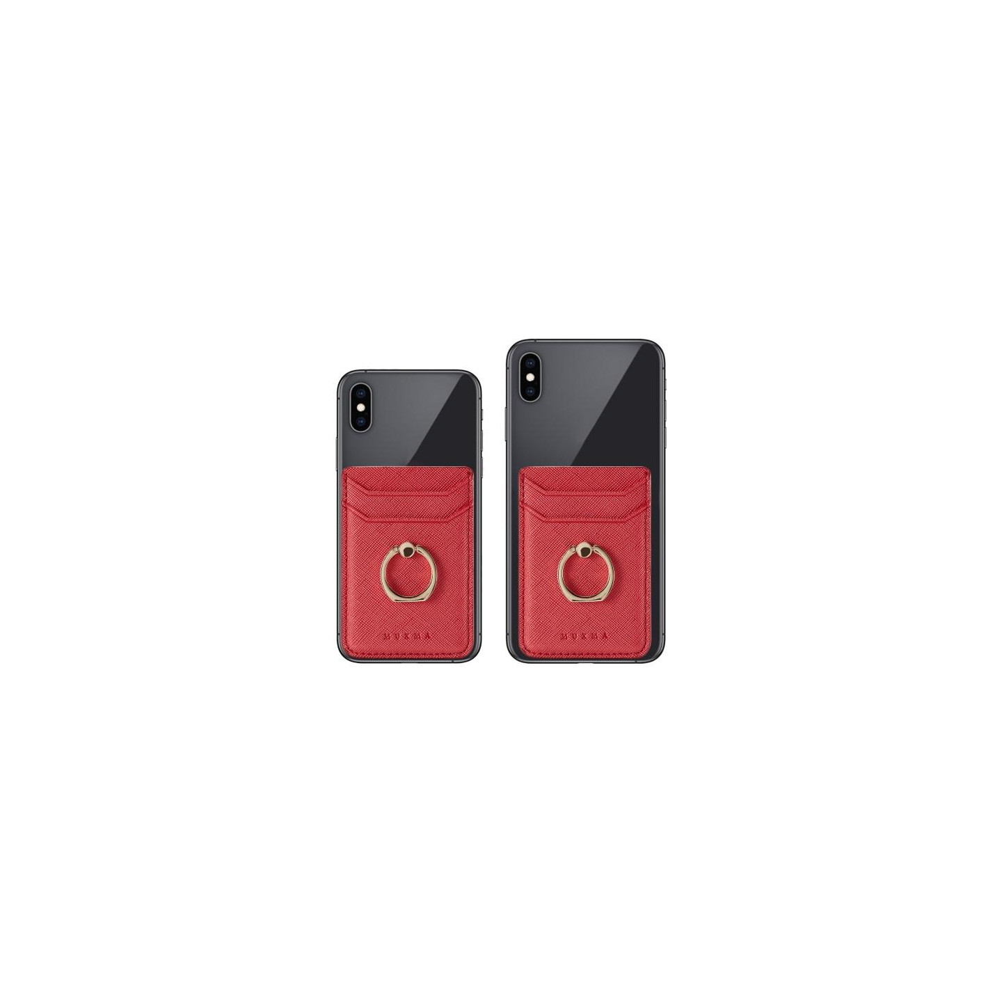 MUXMA Card Holder Ring Stand RFID Blocking Adhesive Credit Card Slot - Red