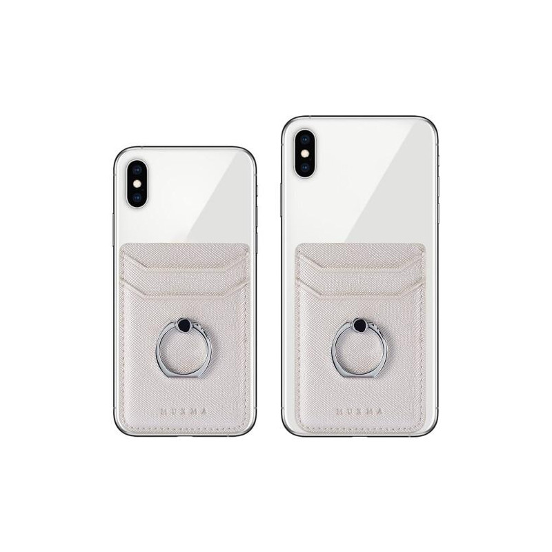 MUXMA Card Holder Ring Stand RFID Blocking Adhesive Credit Card Slot - White