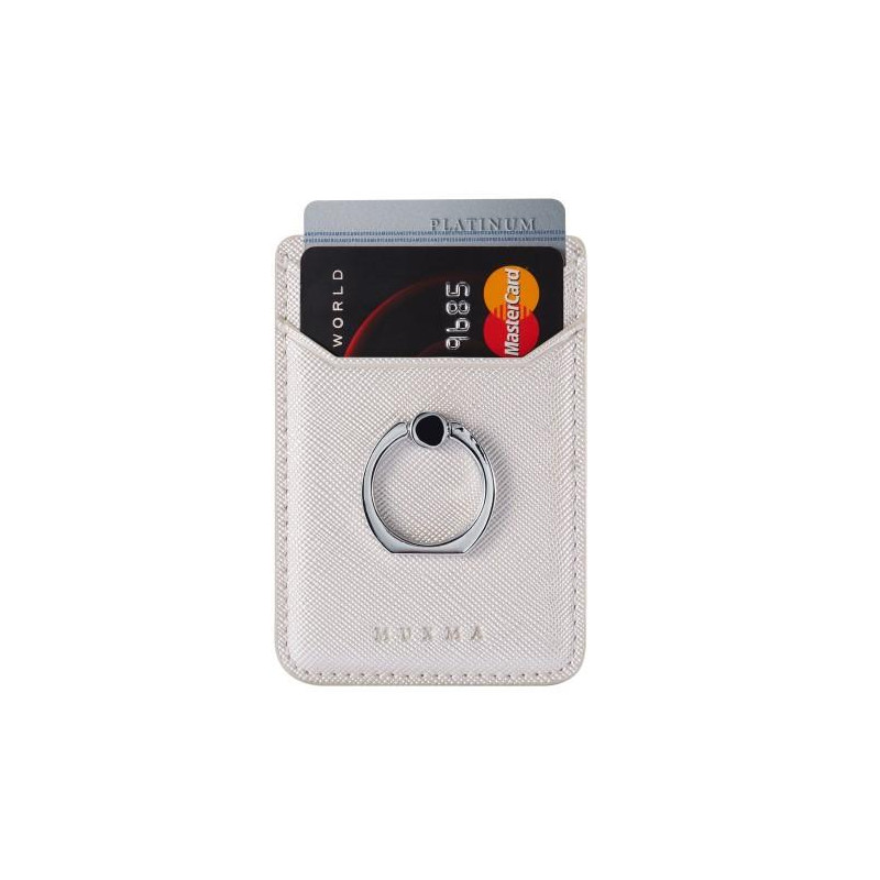 MUXMA Card Holder Ring Stand RFID Blocking Adhesive Credit Card Slot - White