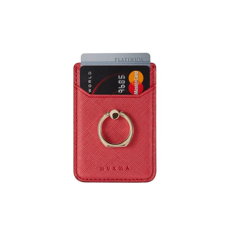 MUXMA Card Holder Ring Stand RFID Blocking Adhesive Credit Card Slot - Red