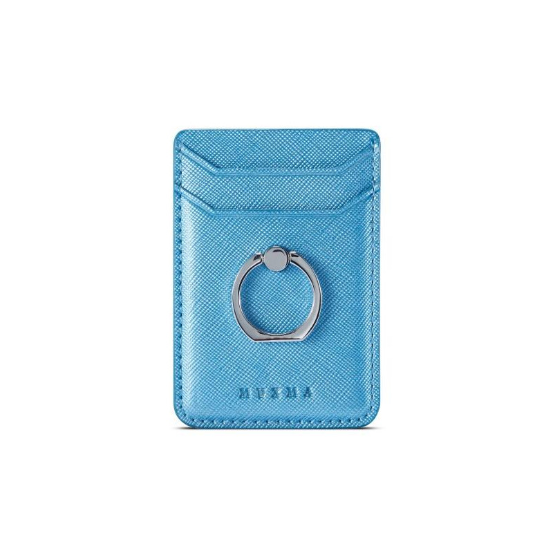 MUXMA Card Holder Ring Stand RFID Blocking Adhesive Credit Card Slot - Blue