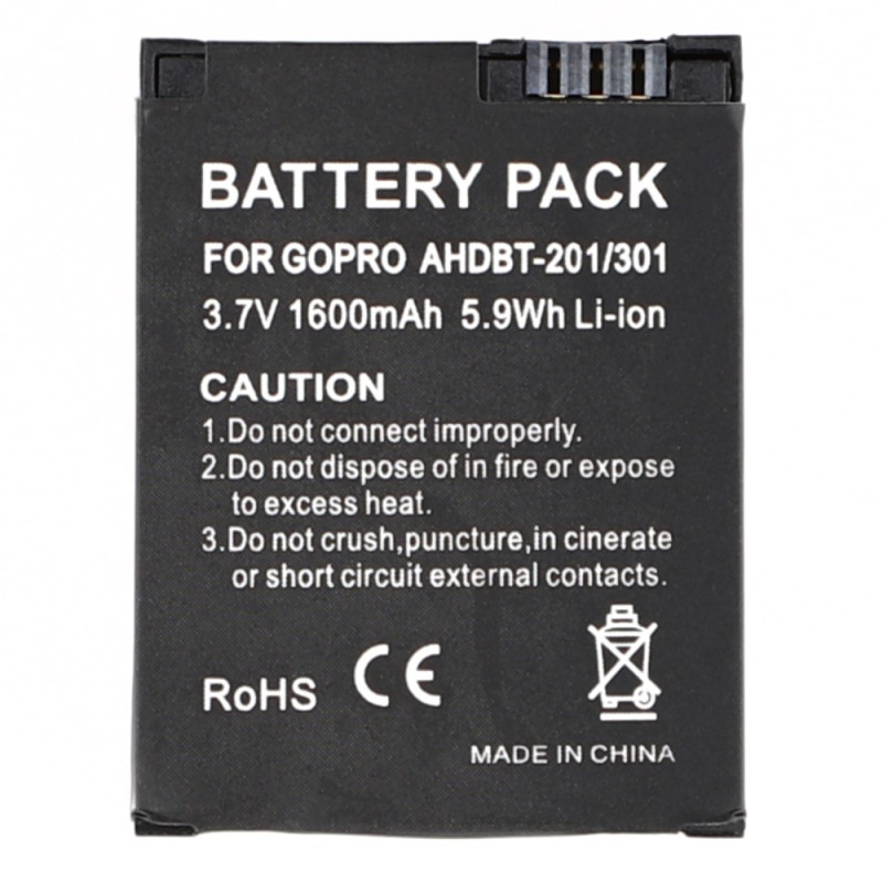 Batteri til GoPro Hero 3 kamera 3,7V 1600mAh AHDBT-201/301 erstatningsbatteri