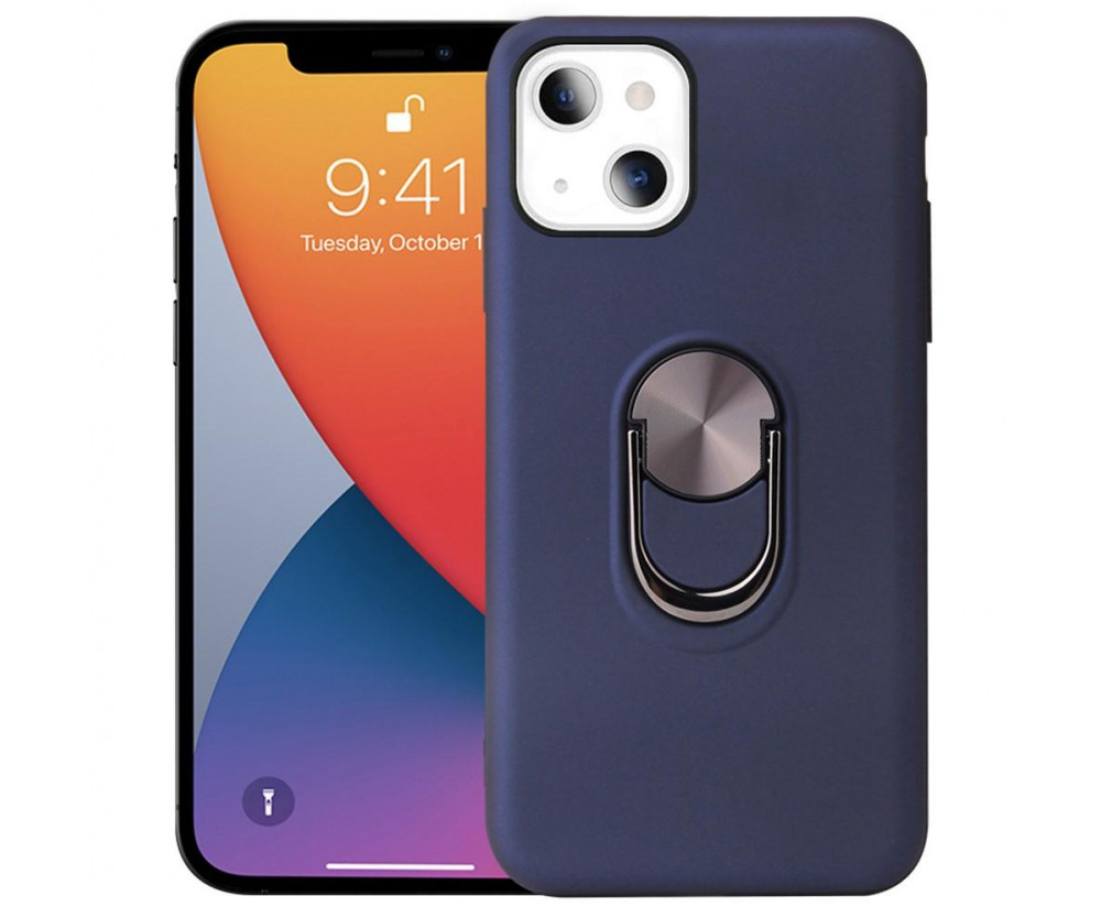 Till iPhone 13 Mini Hybrid skal med Finger Ring - Mörk Blå