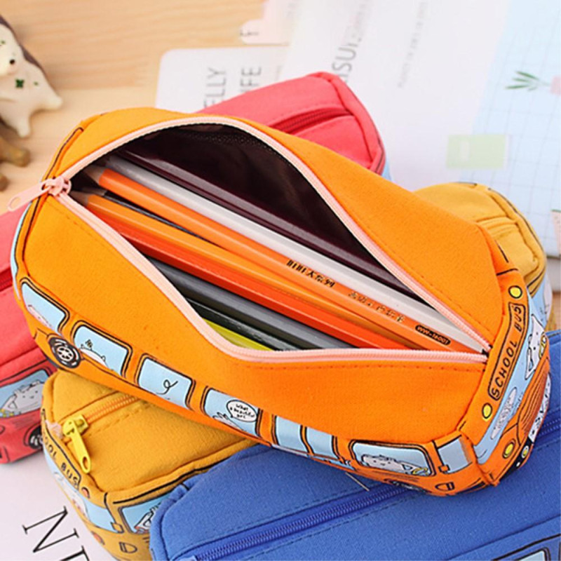 Pencil Case Canvas Zipper Pencil Bag School Stationery - Red