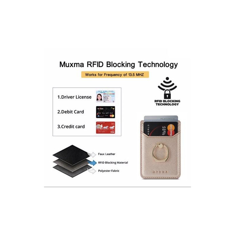MUXMA Kortholder Ringstativ RFID - blokkerende kredittkort - Rose Gold
