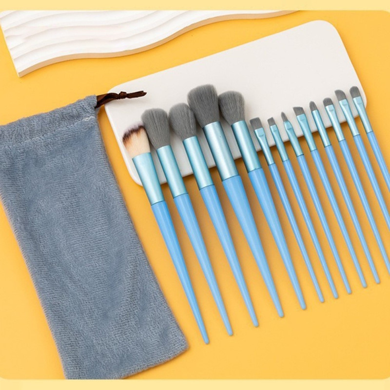 13 Pcs Makeup Brush Set Cosmetic Brushes Soft Fiber Foundation Contour - Blue