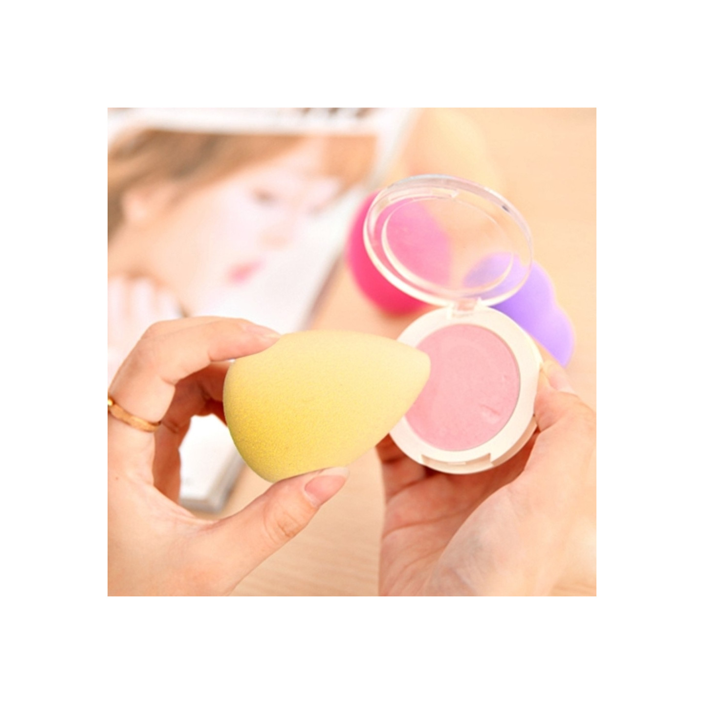 2 stk Makeup Sponge Blender Teardrop Beauty Egg Cleansing Puff Skin Care - Gul