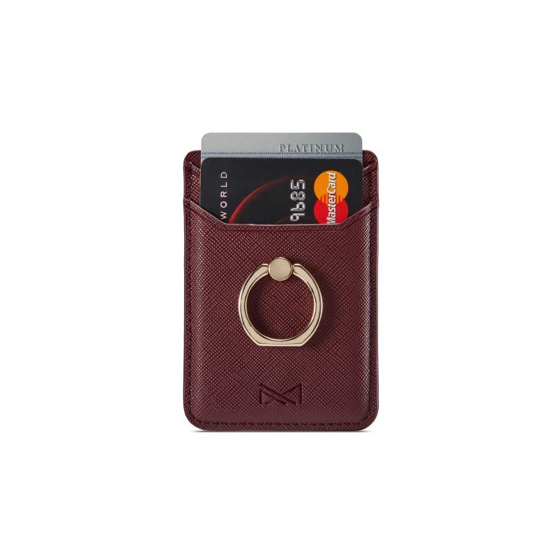 MUXMA Card Holder Ring Stand RFID Blocking Adhesive Credit Card Slot - Wine Red