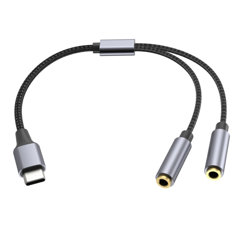 25 cm USB-C til 3,5 mm Audio Splitter Kabel Hovedtelefonadapter