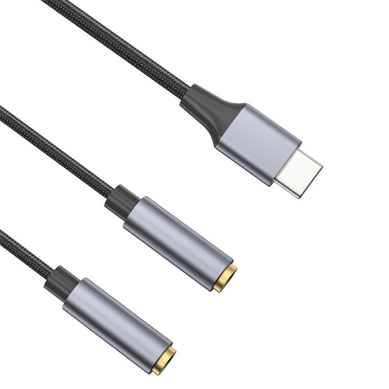 25 cm USB-C til 3,5 mm Audio Splitter Kabel Hovedtelefonadapter
