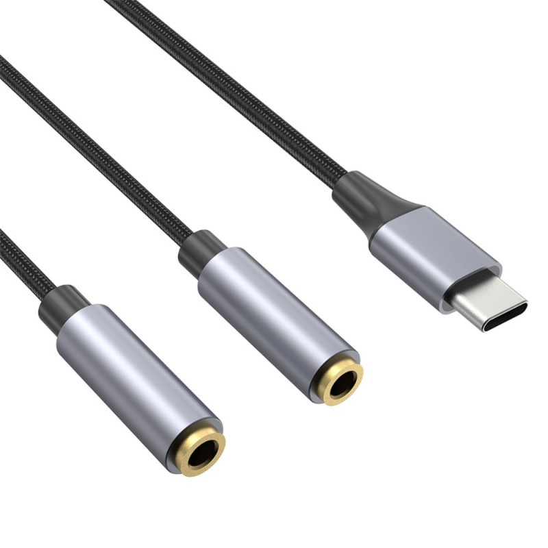 25 cm USB-C till 3,5 mm Audio Splitter Kabel Hörlursadapter