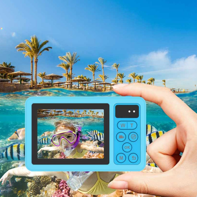 Digital Camera Dual Screens Waterproof Camera + 32GB Card + Card Reader - Blue
