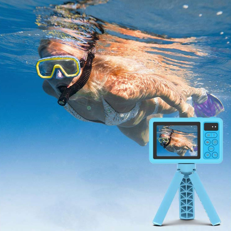 Digitalkamera Dual Screens Vandtæt kamera + 32GB kort + kortlæser - Blå