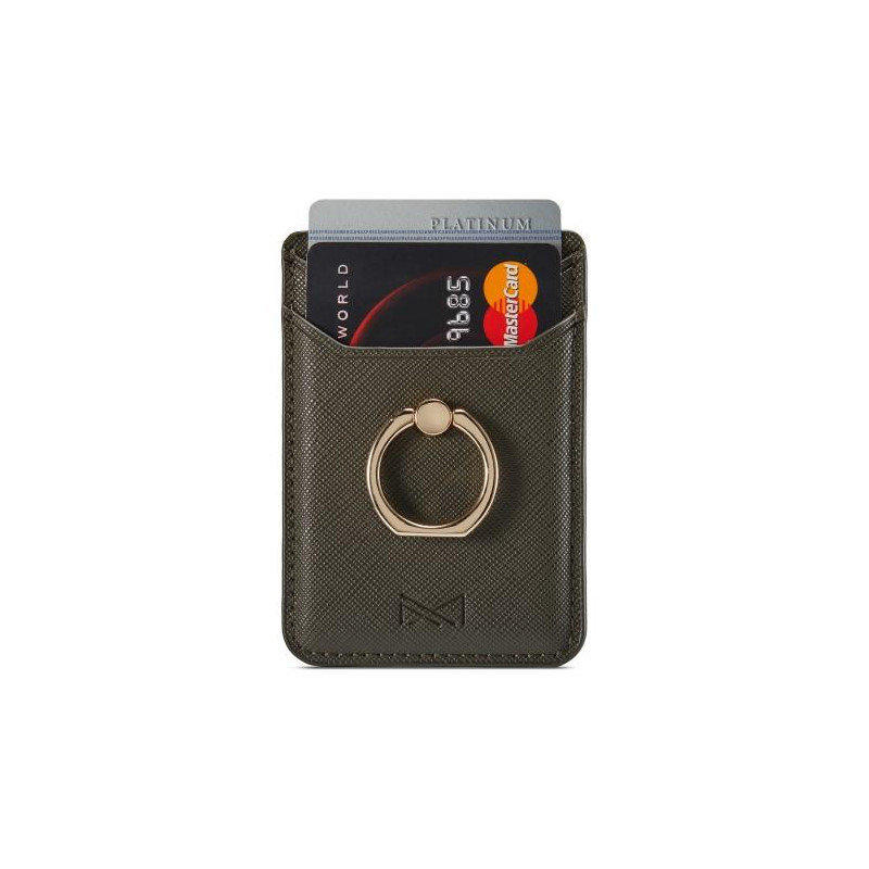 MUXMA Card Holder Ring Stand RFID Blocking Adhesive Credit Card Slot - Grön