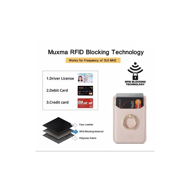 MUXMA Kortholder Ringstativ RFID Blokkerende Kredittkort - Rosa