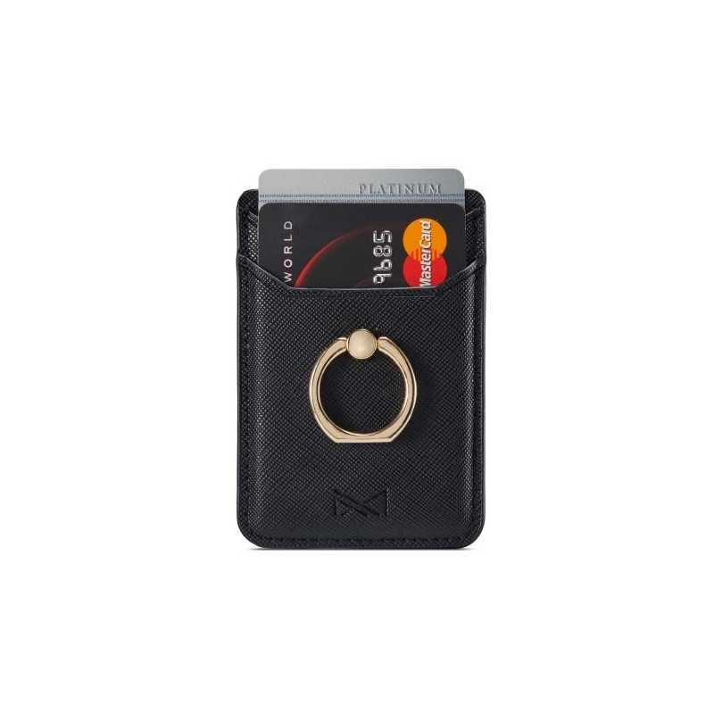 MUXMA Card Holder Ring Stand RFID Blocking Adhesive Credit Card Slot - Black