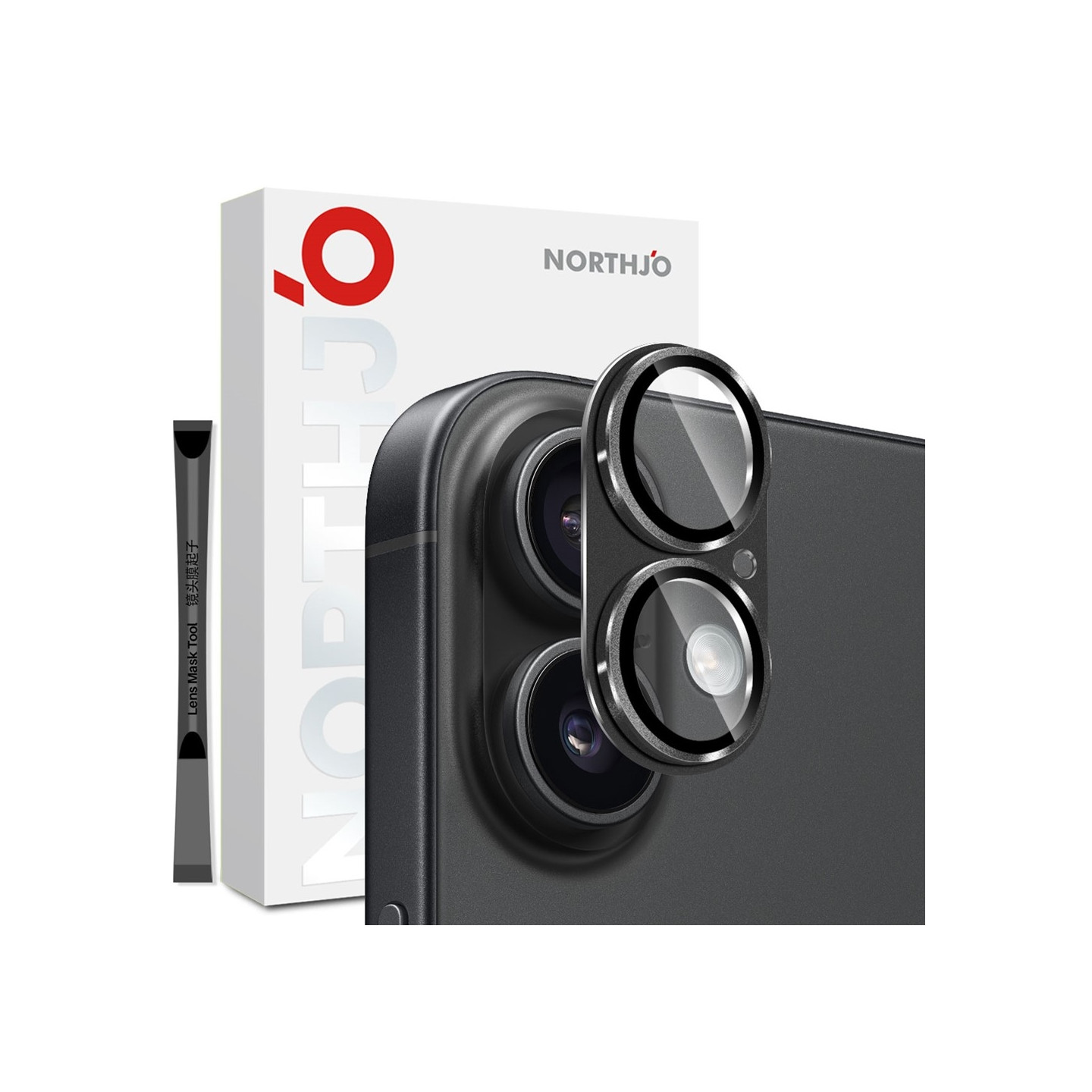For iPhone 17 Camera Lens Protector NORTHJO Matte Metal Tempered Glass - Black