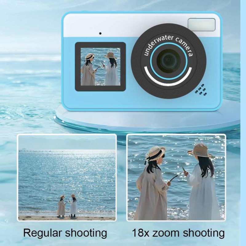 Digital Camera Dual Screens Waterproof Camera + 32GB Card + Card Reader - Pink