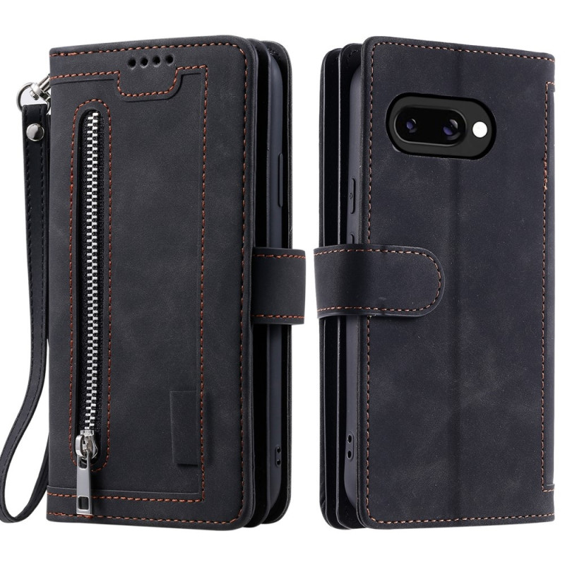 For Google Pixel 9A Case Zipper Pocket PU Leather Phone Cover with 9 Card Slots