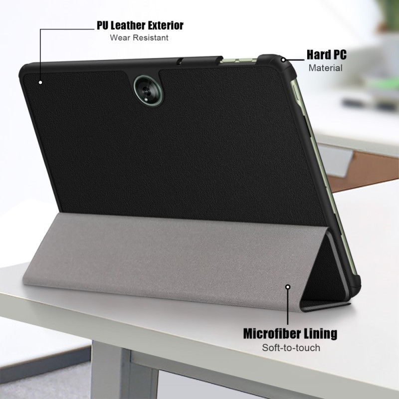 For OnePlus Pad Go Tri-fold Stand Tablet Cover Tablet PU-læderetui - Sort