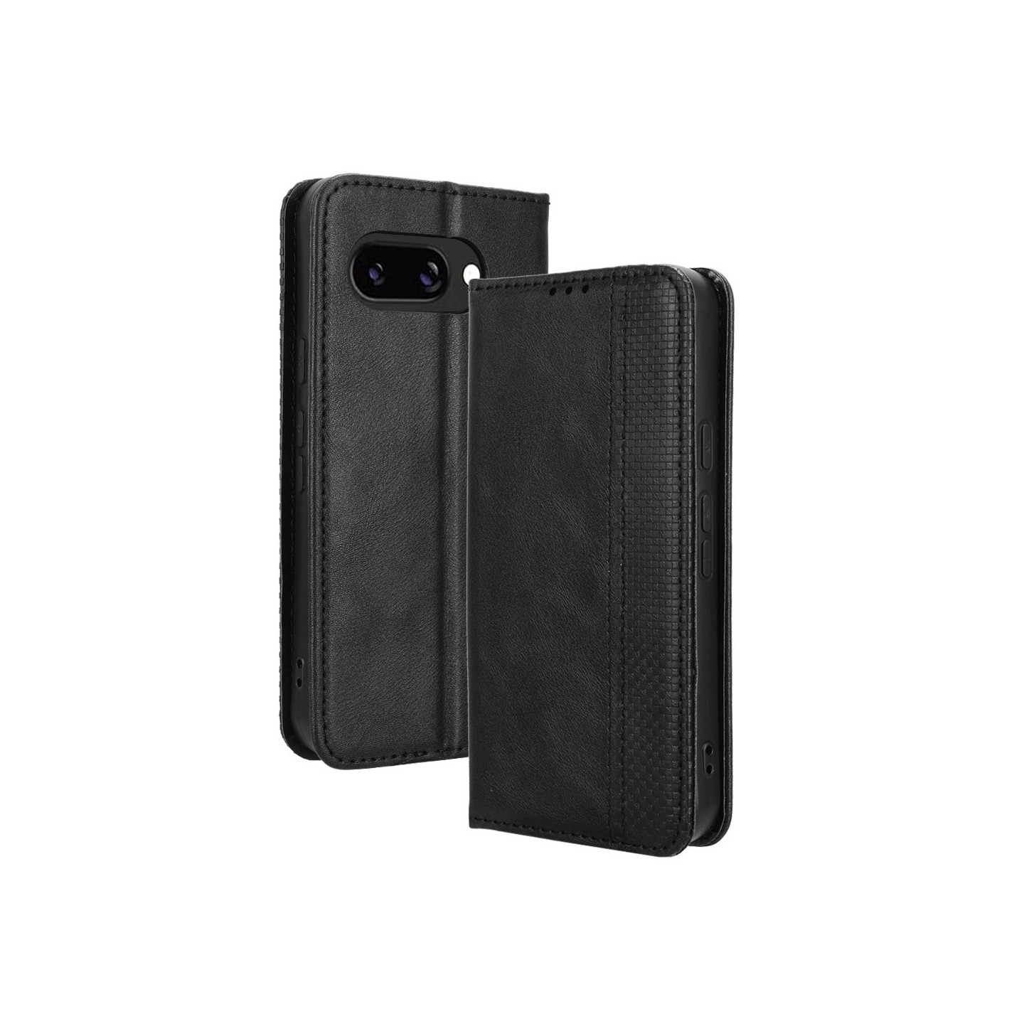 Google Pixel 9A Stand Phone Case Full Protection Wallet Cover - Black