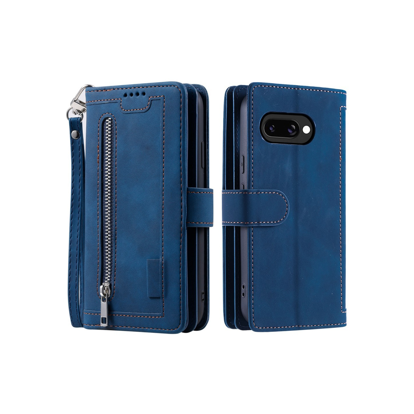 For Google Pixel 9A Case Zipper Pocket PU Leather Phone Cover with 9 Card Slots