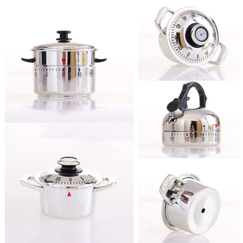 Kitchen Timer Stainless Steel Timer 60 Minutes Clock Teapot Cooking