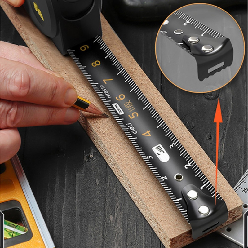 DELI self-locking tape measure high precision steel ruler - black / 5m