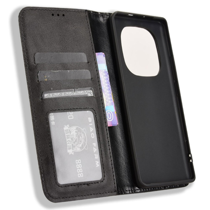 For Xiaomi Redmi Note 14 Pro+ 5G Case Wallet Stand Retro Phone Cover - Black