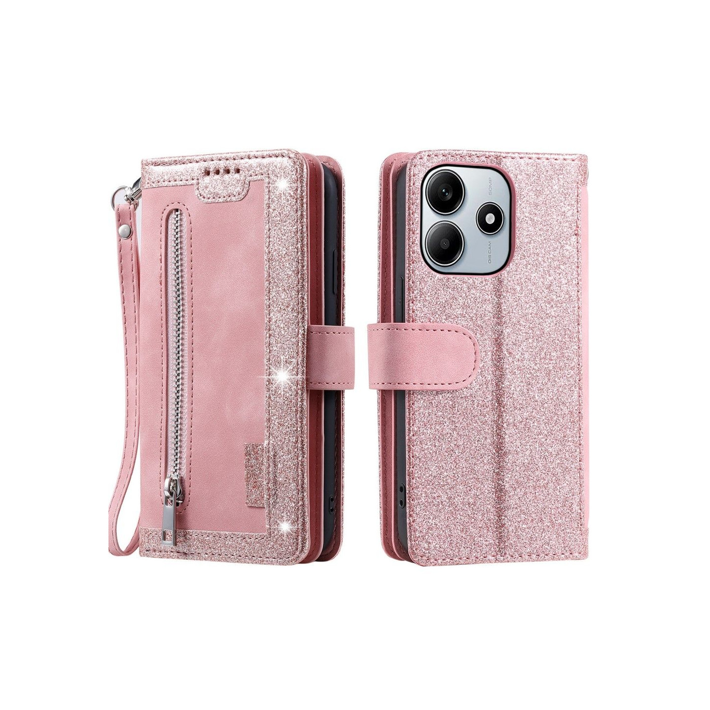 For Xiaomi Redmi Note 14 4G Case Zipper Pocket PU Leather Phone Cover with 9 Card Slots