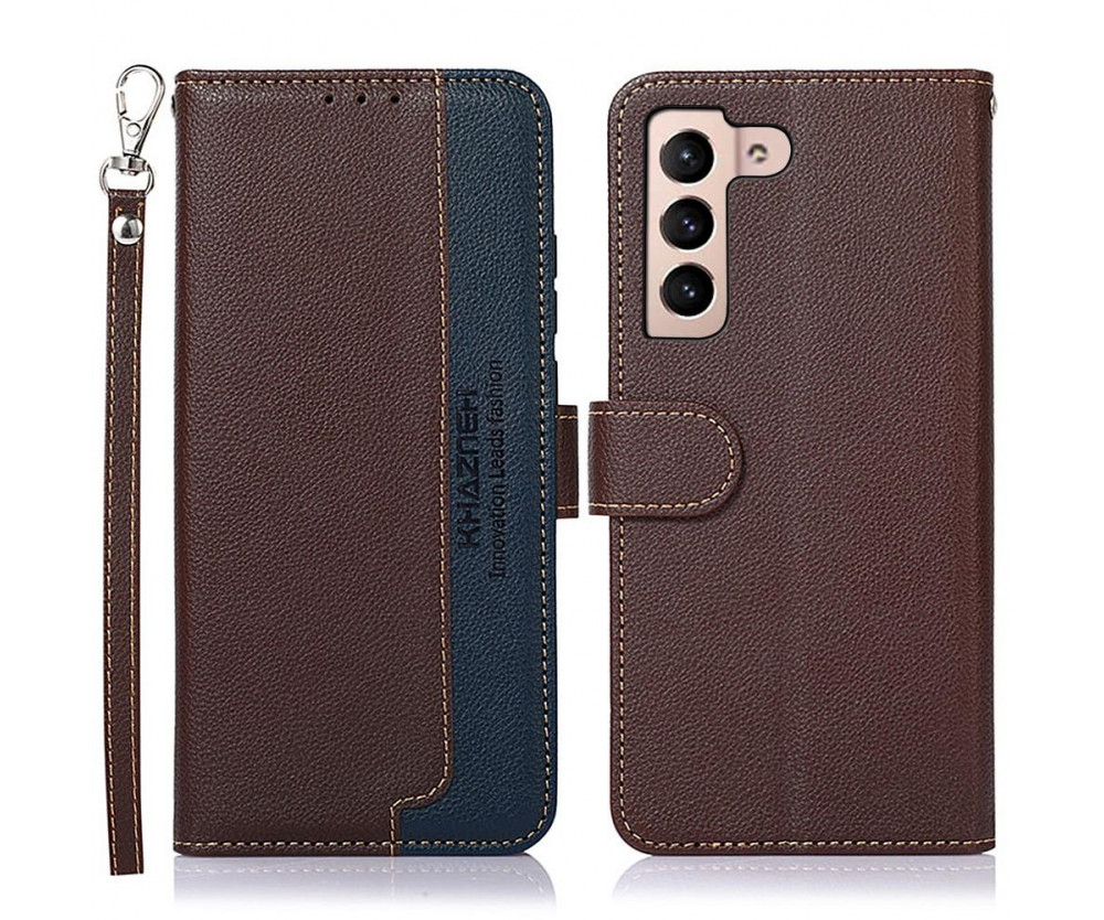 KHAZNEH RFID Block Samsung Galaxy S22 Plånboksfodral - Brun/Blå