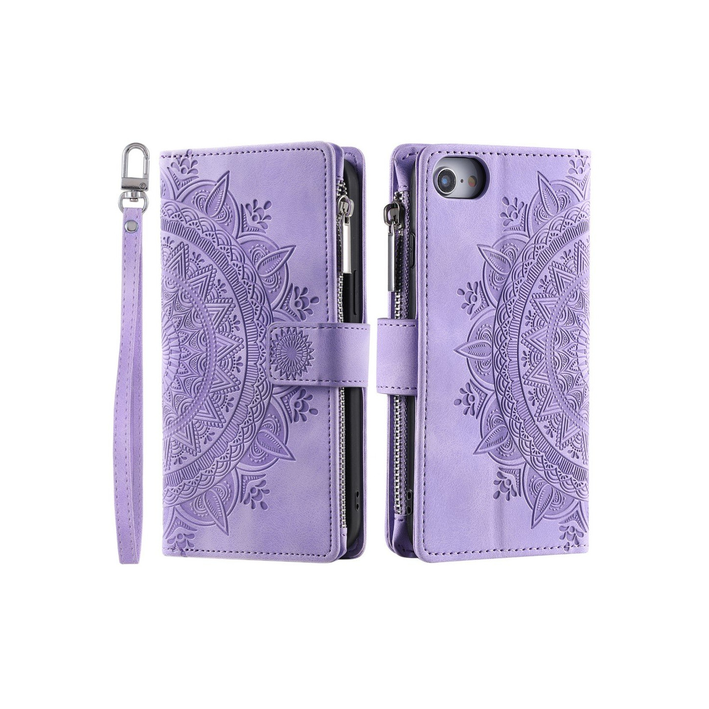 For iPhone 17e / 16e Wallet Case Cover Shell Mandala Flower Pattern