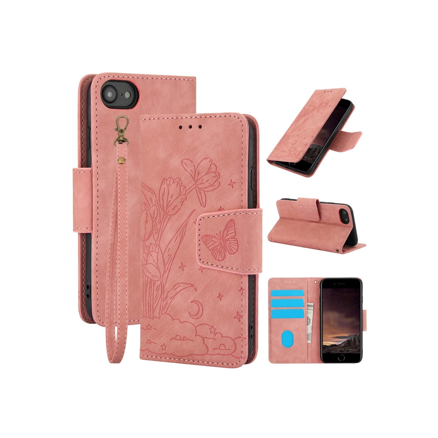 Til iPhone 17e / 16e Etui Sommerfugl Blomst Ridsefast Telefoncover