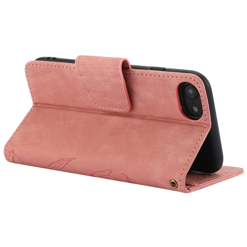 For iPhone 16e Etui Sommerfugl Blomst Ripebestandig Telefondeksel