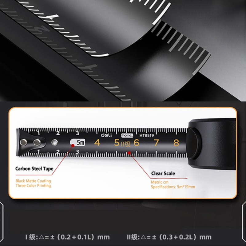 DELI self-locking tape measure high precision steel ruler - black / 3m