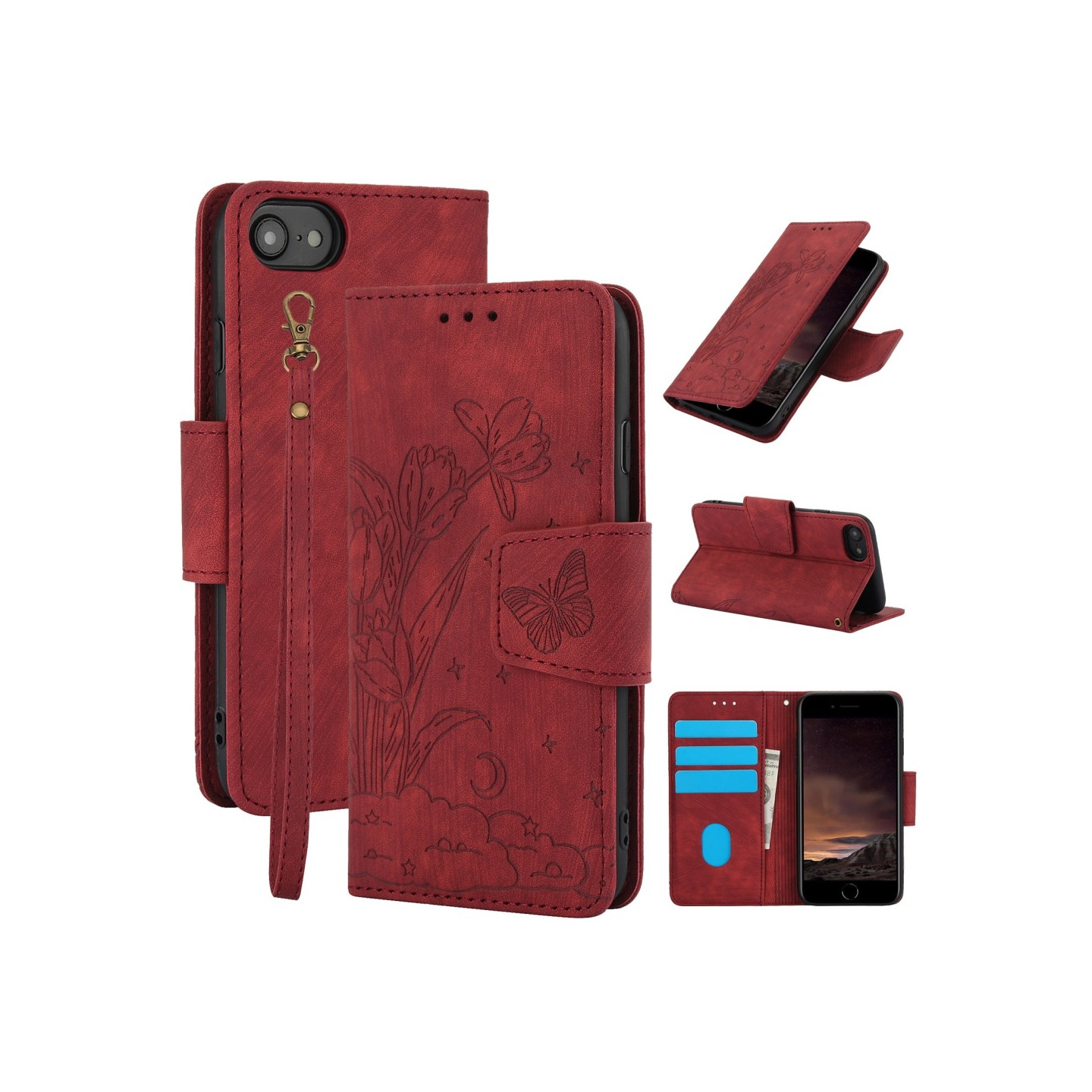 För iPhone 16e Fodral Fjäril Blomma Reptåligt Telefonfodral