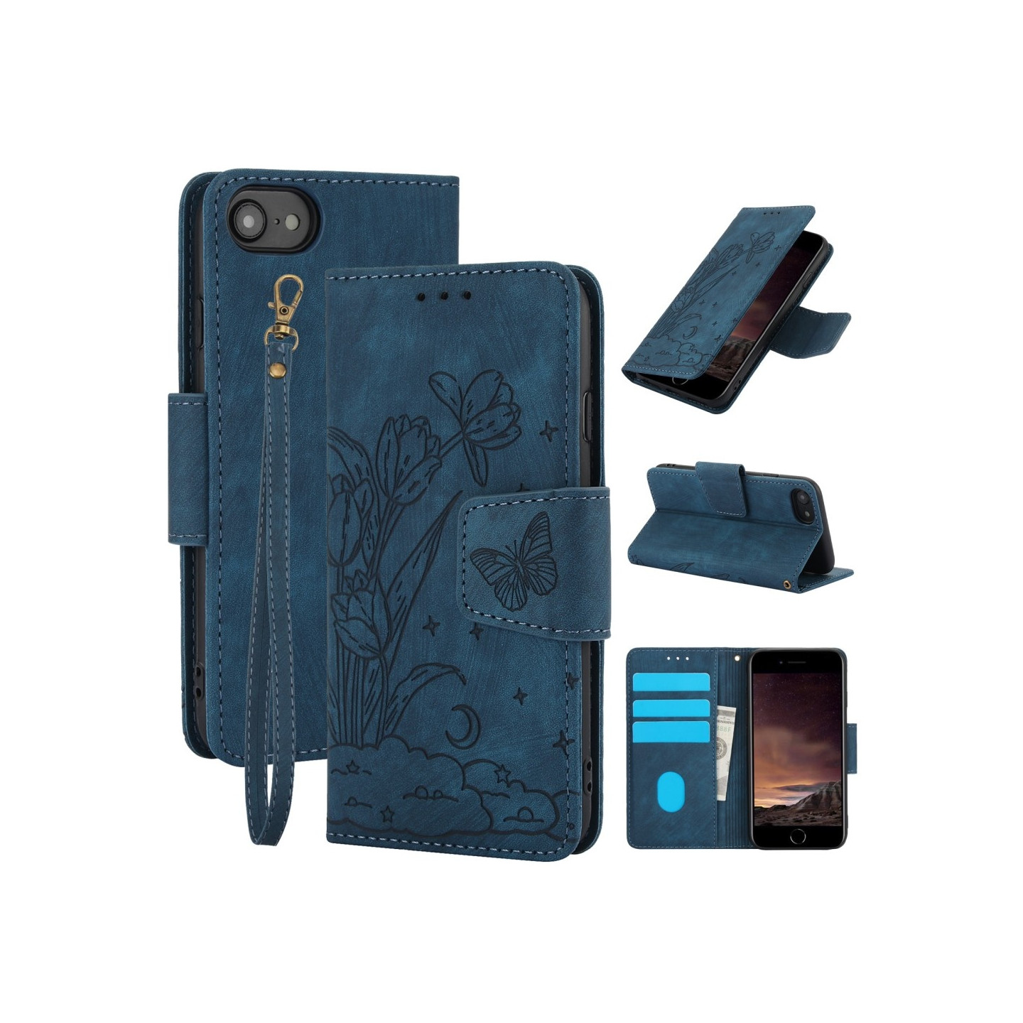 Til iPhone 17e / 16e Etui Sommerfugl Blomst Ridsefast Telefoncover