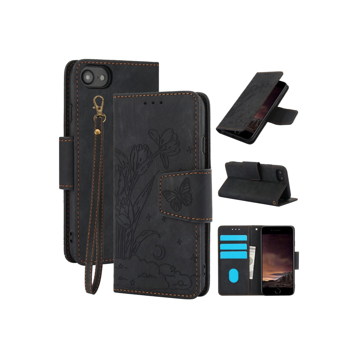 Til iPhone 17e / 16e Etui Sommerfugl Blomst Ridsefast Telefoncover