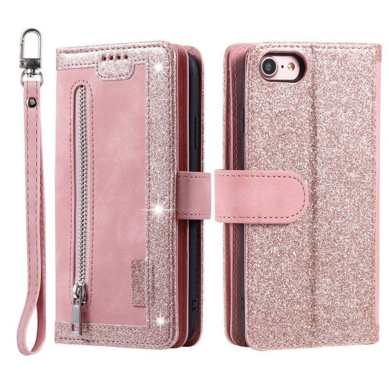 For iPhone 17e / 16e Case Zipper Pocket PU Leather Phone Cover with 9 Card Slots