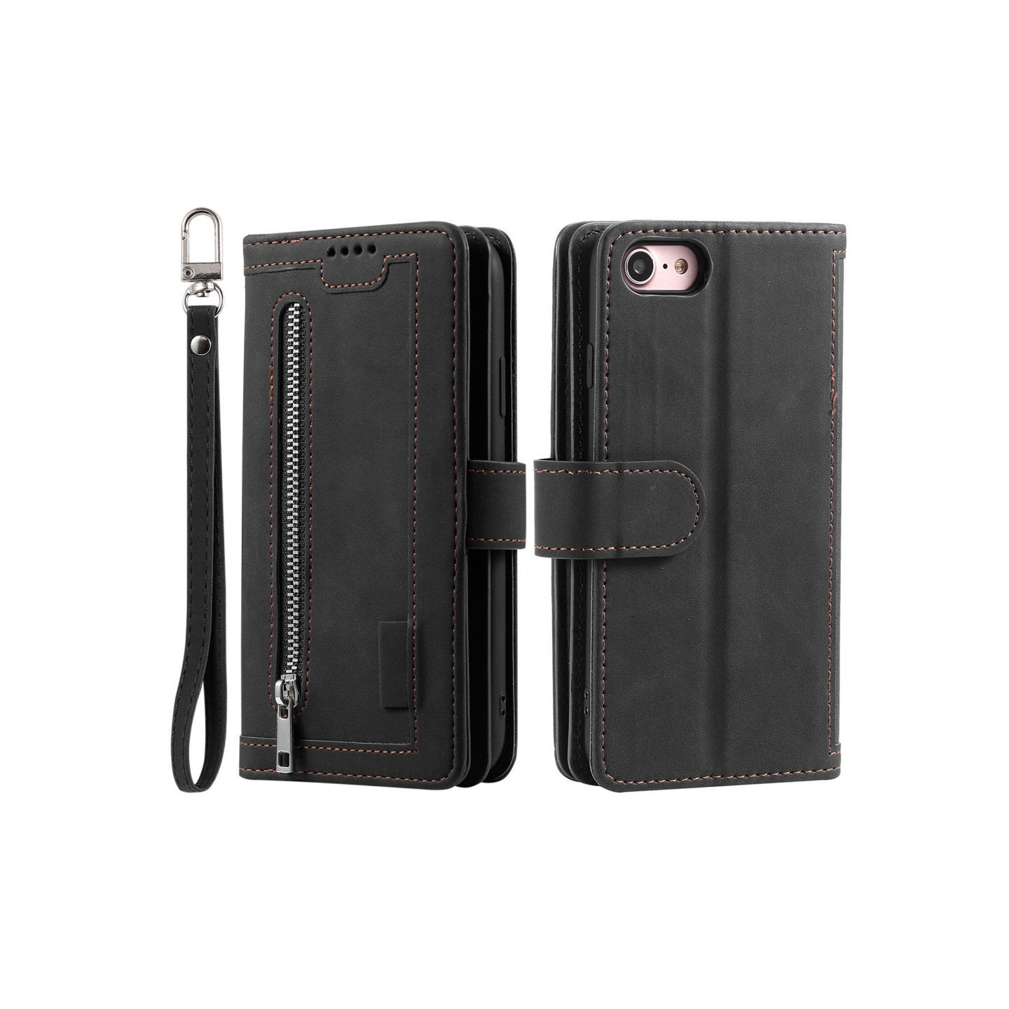 For iPhone 17e / 16e Case Zipper Pocket PU Leather Phone Cover with 9 Card Slots